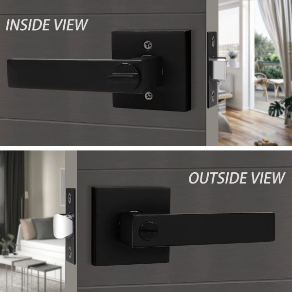 1 Pack  Square Door Lever Privacy Door Lock Handleset Keyless Lockset Door Knobs Storage Room Bathroom Set No Key in Black DL01-BK-BK - Image 8