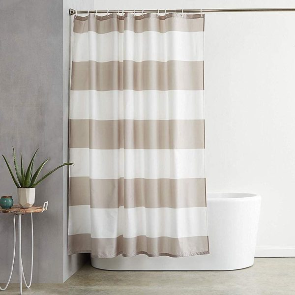 Jasion Shower Curtain Set Beige Tan Brown Stripes Waterproof Fabric Bathroom Curtains Home Bath Decor with 12 Hooks 72 X 72 Inches - Image 2