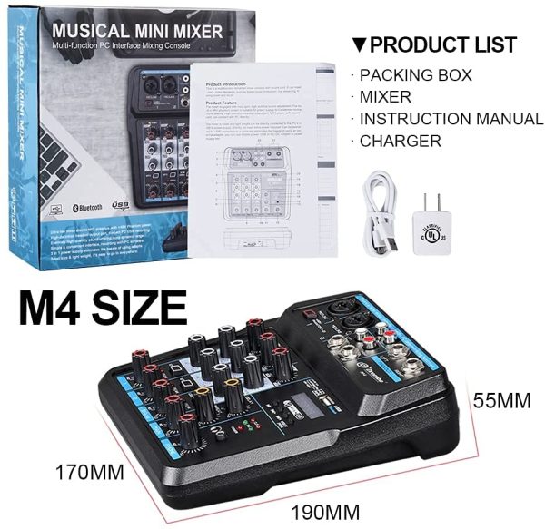 D Debra M4 Mini Audio Mixer Mixing Console Mixer Sound 4 Channel with Sound Board USB Bluetooth Audio Interface 48V Phantom Power Mixer Use for DJ Studio PC Recording Singing Webcast Party - Image 8