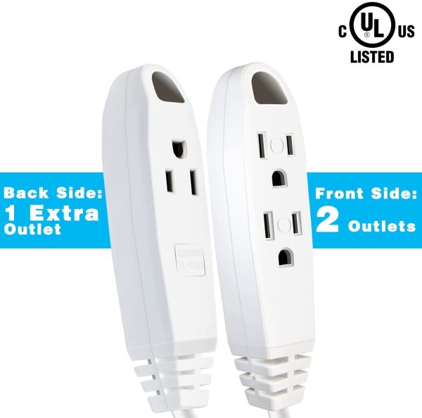 Kasonic 12-Feet 3 Outlet Extension Cord 2 Pack - Triple Wire Grounded Multi Outlet; UL Listed 16/3 SPT-3; 13 Amp - 125V - 1625 Watts (White) - Image 5