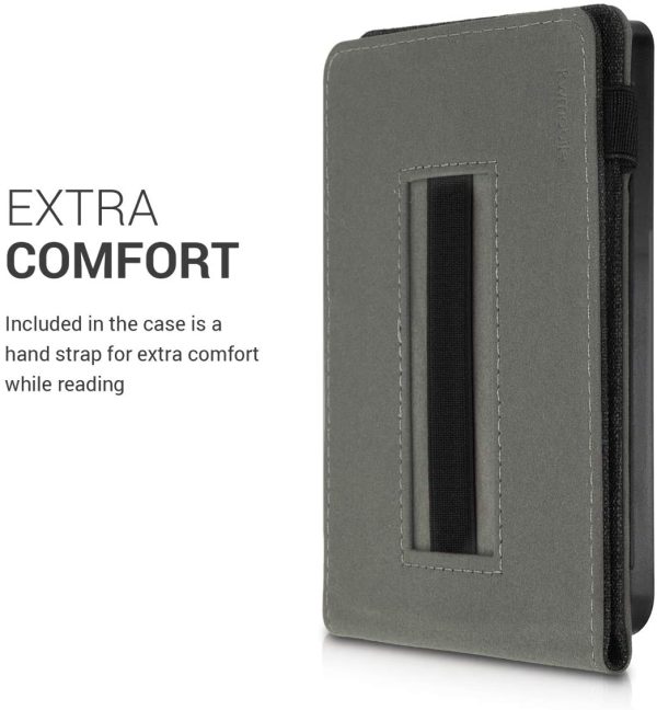 kwmobile Cover Compatible with Kobo Clara HD - Fabric e-Reader Case with Hand Strap and Stand - Fabric Dark Grey - Image 3