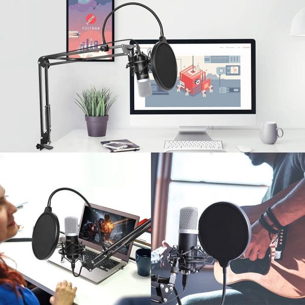 USB Microphone, UHURU USB Podcast Microphone Kit with Metal Pop Filter Arm Stand Plug & Play Singing Microphone for Streaming Recording Gaming Voiceover (UM-900) - Image 6