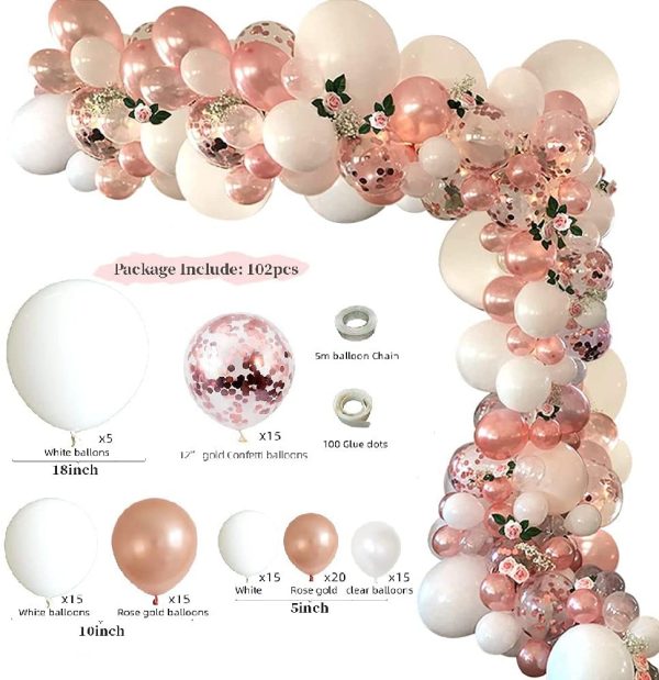 QYCX  Pcs Party Balloons, White Rose Gold Balloon Arch Garland Kit, Confetti Latex Balloons Macaron Balloons White Rose Gold Latex Balloons with Balloon Chain and Dot Glue for Birthday Decorations Baby Shower Bridal Shower Engagement Wedding Anniversary Bachelorette Party Decorations ( Pcs Rose Gold Balloon Garland Kit) - Image 5