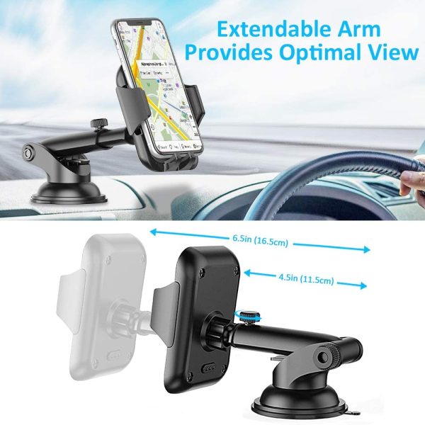 Car Phone Holder, TEUMI 360° Rotate Long Arm [Extra Sticky Pad] Cell Phone Holder Car Dashboard & Windshield, Car Phone Mount Compatible with iPhone 13 Pro Max/12/11/XS/XR/8, Samsung Galaxy S20/Note20 - Image 6