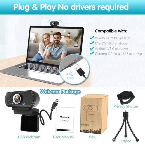 1080P Webcam,Live Streaming Web Camera with Stereo Microphone, Desktop or Laptop USB Webcam with 110 Degree View Angle, HD Webcam for Video Calling, Recording, Conferencing, Streaming, Gaming - Image 7