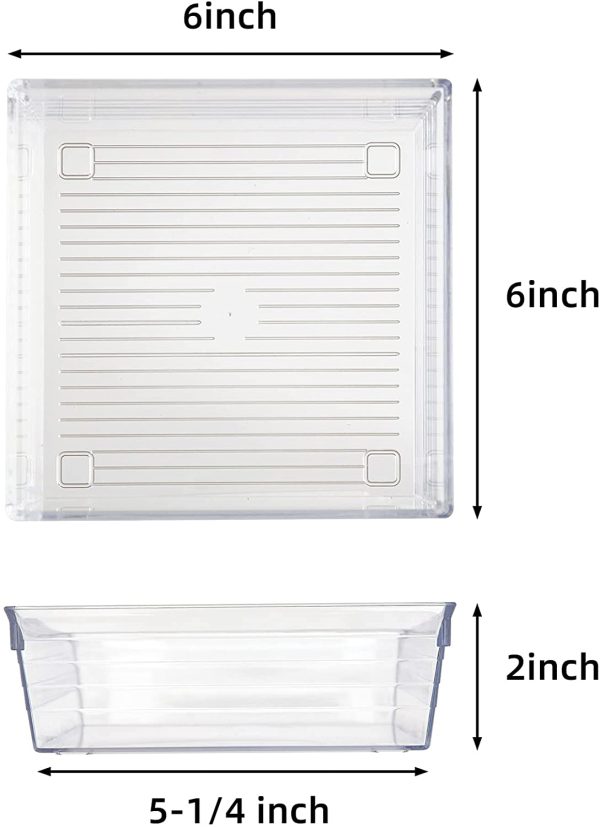 Clear Plastic Drawer Organizer Tray for Vanity Cabinet (6"×6"×2" Set of 8)Storage Tray for Makeup, Kitchen Utensils, Jewelries, and Gadgets - Image 6