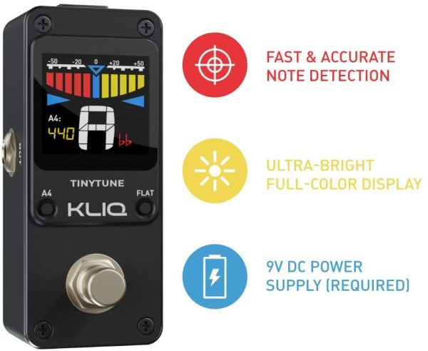 KLIQ TinyTune - Tuner Pedal for Guitar & Bass - Mini - Chromatic - with Pitch Calibration & Flat Tuning (Power Supply Required) - Image 6