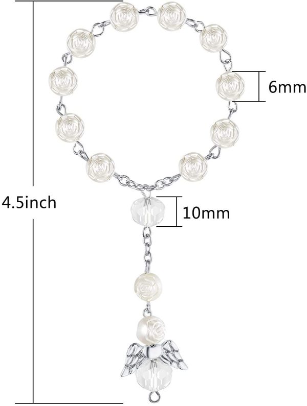 30 Pieces Baptism Rosary Acrylic Rosary Beads Mini Rosaries with Angel for The First Communion Baptism Party Favors (Beige Silver)