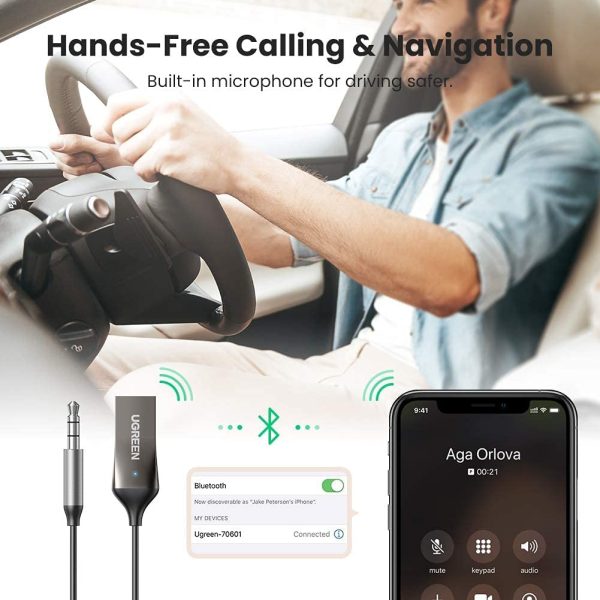 Aux to Bluetooth 5.0 Adapter 3.5mm Bluetooth Receiver for Car USB 2.0 to 3.5mm Jack Kit with Built-in Microphone Aux Input for Hands-Free Calls Compatible with Car Speaker and Home Audio - Image 6