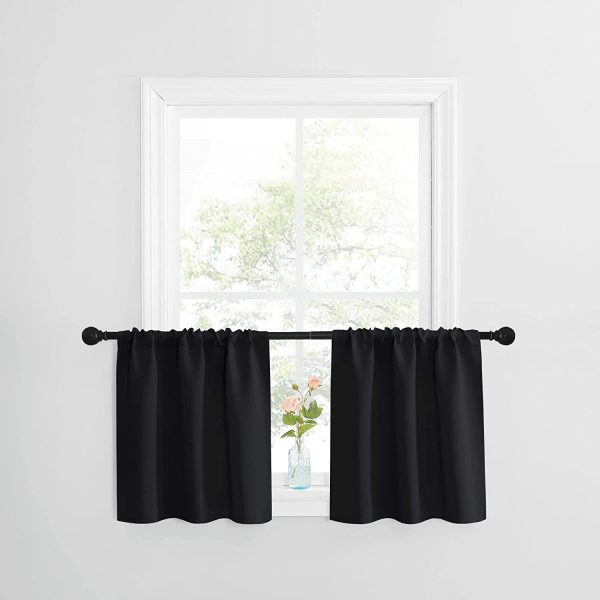 Blackout Curtain Tiers - Bedroom Small Window Curtains Rod Pocket Privacy Protected Living Room Panel (29 x 24 Inch, Black, Set of 2) - Image 6