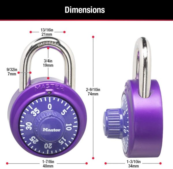 Padlock, Standard Dial Combination Lock, 1-7/8 in. Wide, Assorted Colors, 1530DCM - Image 6