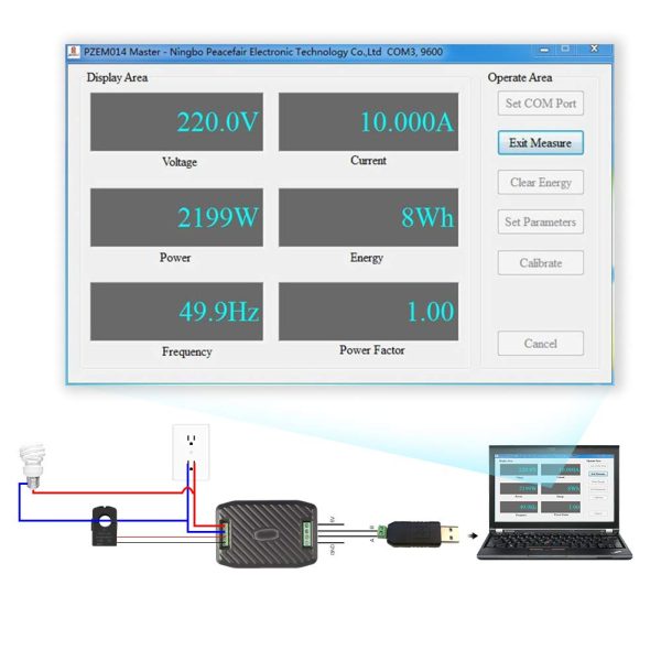 AC Current Voltage Power Energy Frequency Power Factor Communication Module Meter 100A Ammeter Voltmeter Multimeter with RS485 USB Interface and Split Core Current - Image 6