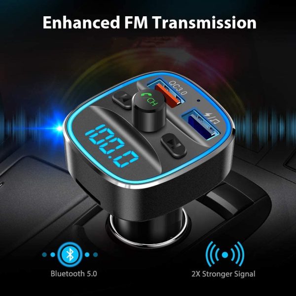 Bluetooth FM Transmitter for Car,  V4.2 Bluetooth Radio Adapter Wireless Car Kit with Backlit Light, 5V/2.4A USB Charger, Support USB Drive, TF Card, Hands-Free Calling - NX10 - Image 6