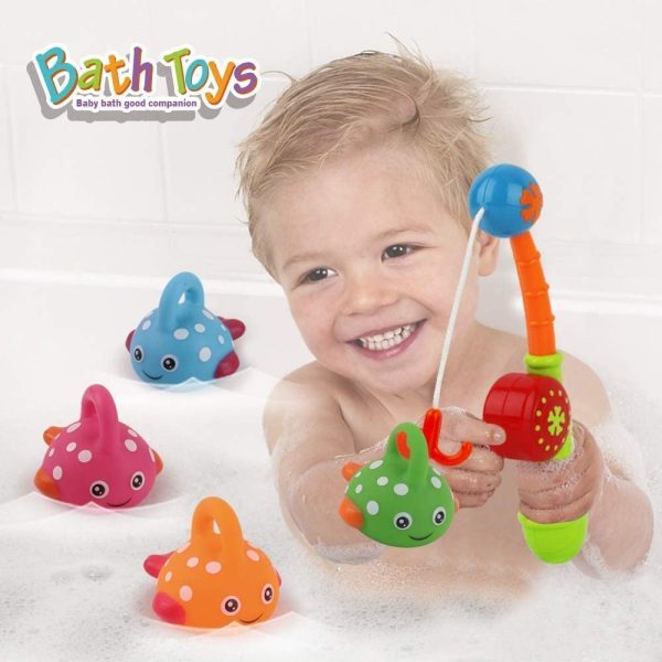 Baby Bath Toys Mold Free Fishing Games Water Pool Bathtub Toy for Toddlers Kids Infant Girls and Boys for 18 Month+ Fun Bath Time Bathroom Tub Wind Up Swimming Whales Fish Set - Image 2