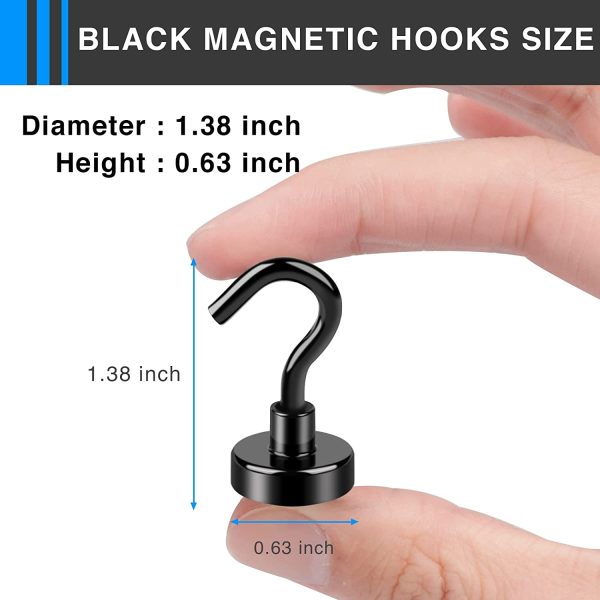 Black Magnetic Hooks, 22Lbs Strong Magnetic Hooks Heavy Duty with Epoxy Coating for Hanging, Kitchen, Office, Home and Garage etc- Pack of 6 - Image 3