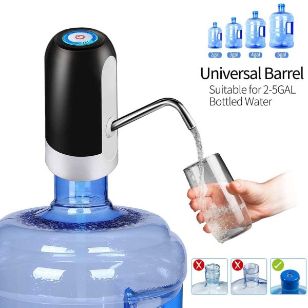 Water Bottle Pump 5 Gallon Water Bottle Dispenser USB Charging Automatic Drinking Water Pump Portable Electric Water Dispenser Water Bottle Switch Black - Image 7