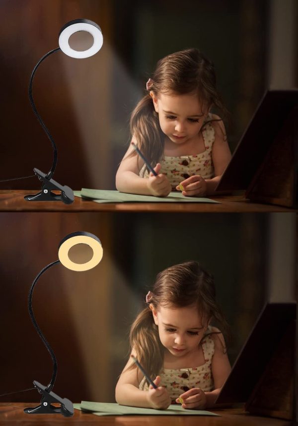 Desk Lamp,LED Clip on Light Reading Lights USB Book Clamp Light with 2 Color Modes Eye Protection Kids Desk Lamp 360 ° Flexible Gooseneck Bed Night Light for Study, Reading, Work, Makeup, Fill Light - Image 6