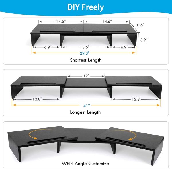 LORYERGO Dual Monitor Stand - Monitor Stand Riser, Adjustable Computer Stand, w/Slot for Tablet & Cellphone???creen Stand w/Big Storage, Double Monitor Riser for PC, Computer, Laptop ?M?LEMS02 - Image 5