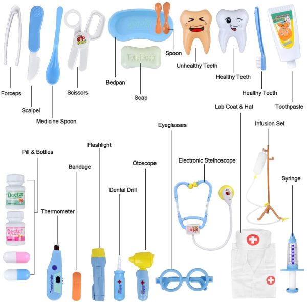 Kids Doctor Kit Toys- 35pcs Pretend Play Medical Set Dentist Surgeon with Doctor Costume and Caps for Boys Girls() - Image 3