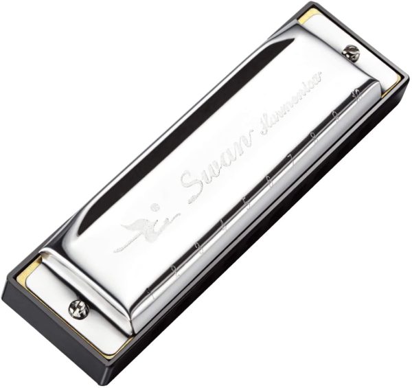 Swan 10 Hole 20 Tones Harmonica Blues Mini Harmonica for Beginners Key of A Silvery - Image 2