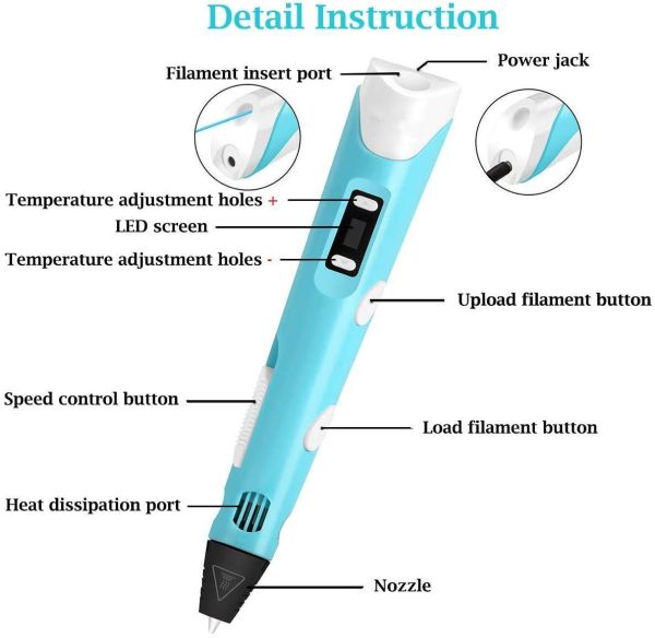 3D Pen for Kids,3D Doodler Pen Kit, Professional 3D Printing Drawing Pen with LED Display and USB Charging, Easy Safe Creative 3D Writing Printer Educational Gift for kids Adults, Include 12 Colors PLA Filament Refills - Image 4