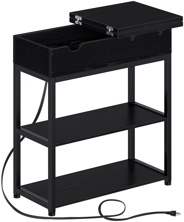 Rolanstar End Table with Charging Station, Narrow Flip Top End Side Table with Storage Shelf and USB Ports & Power Outlets for Small Spaces, Nightstand Sofa Table for Living Room, Bedroom Black - Image 5