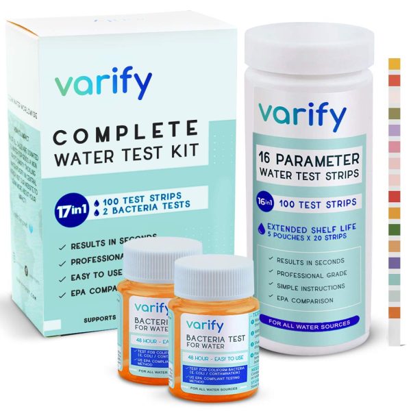 17 in 1 Premium Drinking Water Test Kit - 100 Strips + 2 Bacteria Tests - Home Water Quality Test - Well and Tap Water - Easy Testing for Lead, Bacteria, Hardness, Fluoride, pH, Iron, Copper and more!