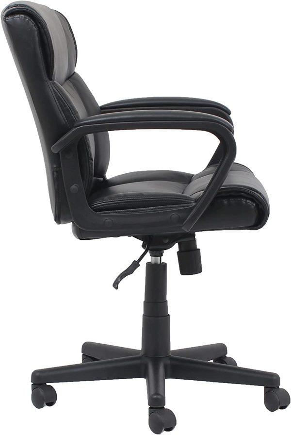 AmazonBasics Classic Leather-Padded Mid-Back Office Desk Chair with Armrest - Black - Image 5