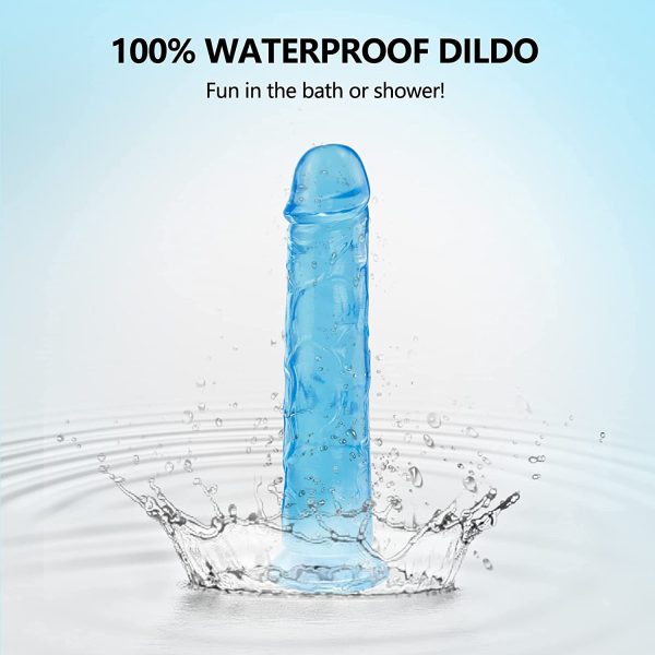 Realistic Jelly Dildo for Beginners, 7 inch Crystal G-spot Dildos, Flexible Penis Cock with Suction Cup for Women Men Hand-free Play, Adult Sex Toys for Vaginal Anal Stimulation, Blue