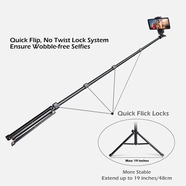 Selfie Stick Tripod, UBeesize 51" Extendable Tripod Stand with Bluetooth Remote for Cell Phones and Cameras, Heavy Duty Aluminum, Lightweight - Image 6