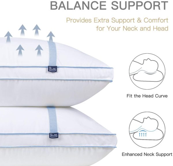 King Pillows, Hotel Quality Pillows 2 Packs Sleeping Bed Pillow for Neck Shoulder Pain Hypoallergenic Down Alternative Pillow for Side Back and Stomach Sleeper (Blue, King 50x90cm)