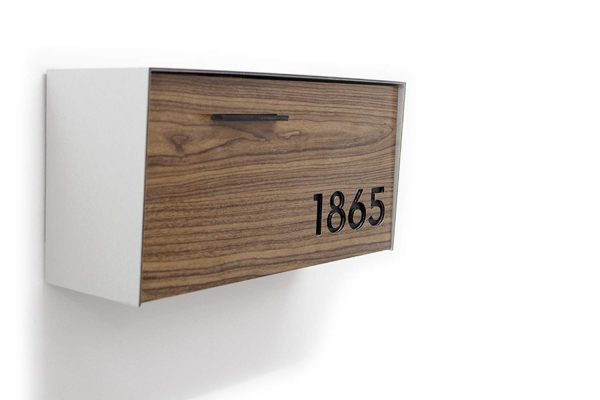 Mailbox with Aluminium Wood Walnut Face, White Aluminum Body and Black Acrylic, Custom Mailbox, Wall Mounted Mailbox, Type 3 - Image 3