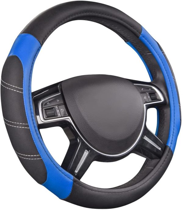 CAR PASS Line Rider Faux Leather Steering Wheel Cover Universal Fits for Truck,SUV,Cars (Black with Blue) - Image 7