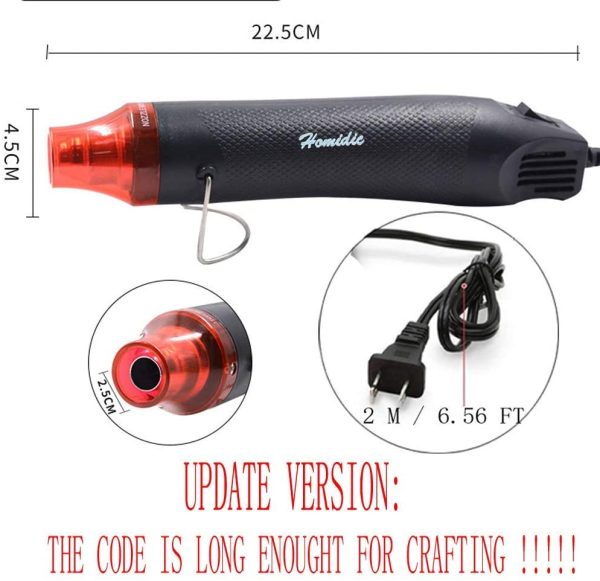 6.56FT Long Heat Gun, Uptdae Version Homidic Mini Handheld Hot Air Gun, Electric 300W Portable Heat Gun for DIY Craft Embossing, Shrink Wrapping PVC, Drying Paint, Clay, Rubber Stamp - Image 4