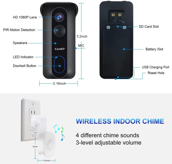 [2022 Upgraded] Wireless Wifi Video Doorbell Camera With Chime HD 1080P Waterproof Home Security Doorbell Camera Battery Powered With 2-Way Audio, Motion Detection ,IR ,Wide Angle,Cloud Storage, - Image 2