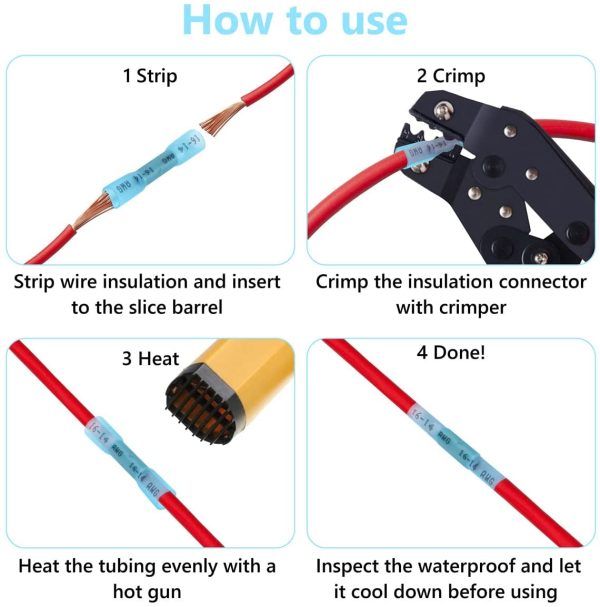 130 Pieces Heat Shrink Butt Connectors Kit, 16-14 AWG Blue Insulated Waterproof Electrical Wire Connectors Automotive Wire Crimp Terminals Butt Splices - Image 3