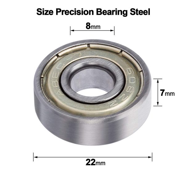 20 Pack 608ZZ Ball Bearing, Bearing Steel & Double Iron Sealed Miniature Deep Groove 608zz Bearings for Skateboards, Inline Skates, Scooters, Roller Blade Skates & Long Boards (8mm x 22mm x 7mm) - Image 3