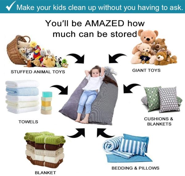 Stuffed Animal Storage Bean Bag Chair | 53" Extra Large Beanbag Cover for Kids and Adults, Plush Toys Holder and Organizer for Boys and Girls | Premium Velvet - Soft & Comfortable