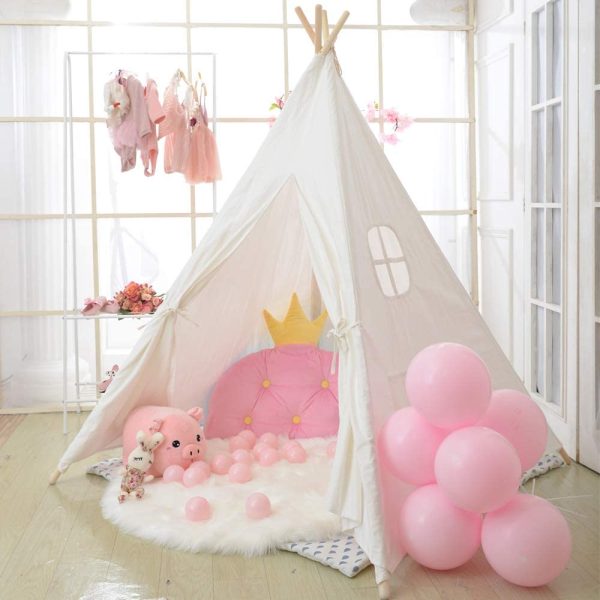 Monobeach Teepee Tent for Kids Foldable Children Play Tent for Girl and Boy with Carry Case 4 Poles White Canvas Playhouse Toy for Indoor and Outdoor Games  (White) - Image 3