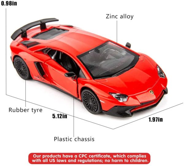 TGRCM-CZ 1/36 Scale Aventador LP700-4 Casting Car Model, Zinc Alloy Toy Car for Kids, Pull Back Vehicles Toy Car for Toddlers Kids Boys Girls Gift (Red) - Image 2