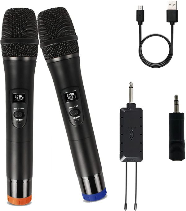 Wireless Microphone,  Karaoke Microphone with 192KHZ/24Bit, Professional UHF Cordless Dynamic Mic System, Rechargeable Receiver for Voice Amplifier, PA System, Meeting, Party, Church, Wedding.(Black)