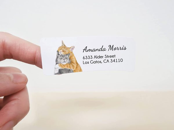 Cuddling Cat Personalized Address Labels for Envelopes, 120 Stickers, Self-adhesive, Wedding Gift For Cat Couples, Keepsake, Wedding Return Address - Image 3