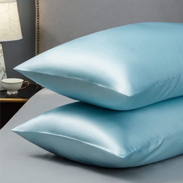 Bedsure Satin Pillowcases Standard Set of 2 - Light Blue Silk Pillow Cases for Hair and Skin 20x26 inches, Satin Pillow Covers 2 Pack with Envelope Closure - Image 5