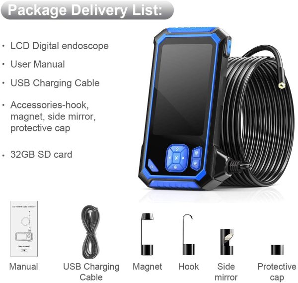 Industrial Endoscope,  HD Borescope Inspection Camera 4.3" LCD Screen Snake Camera IP67 Waterproof with 32GB Card, 2600mAh Battery, 6 LED Lights, Semi-Rigid Cable, Helpful Tools-16.5FT - Image 2