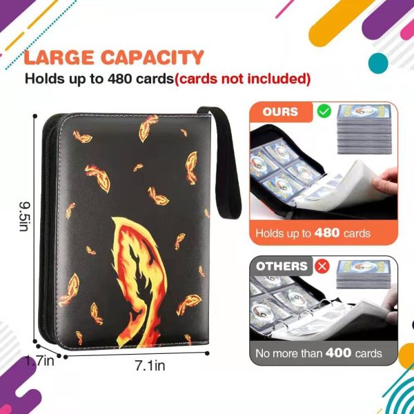 4-Pocket Trading Card Binder, 480 Pockets Card Binder Holder with 60 Removable Sleeves, Zipper Pockets Card Binder Carrying Case Album for Boys Girls - Image 6