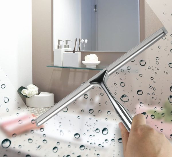 Squeegee Shower,  Plastic Bathroom Shower Squeegee for Shower Doors with Suction Hook Holder Non-Slip Handle, All-Purpose Glass Squeegee for Mirror, Windows and Car Glass, 10 Inches, White - Image 3