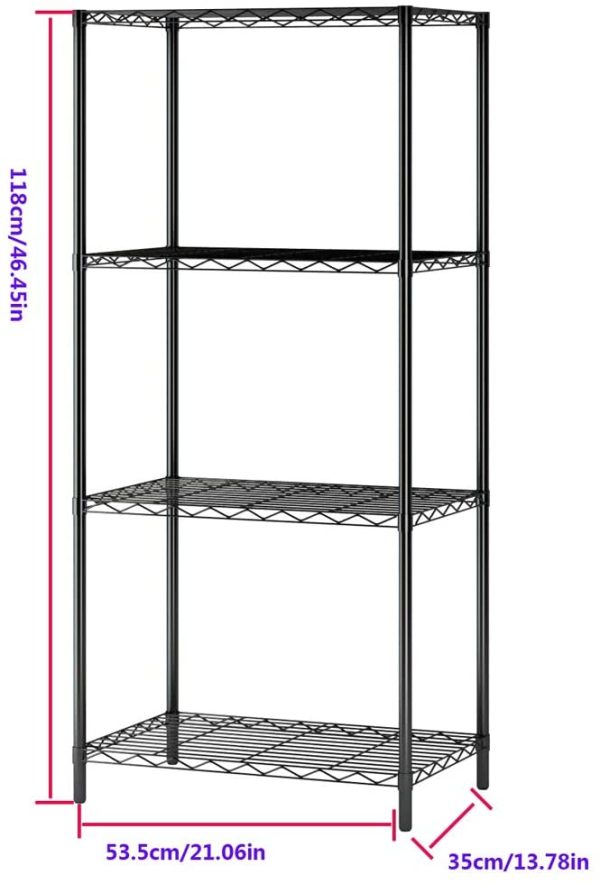 4 Shelf Shelving Unit, Metal Wire Shelving, Storage Organizer Wire Rack for Kitchen, Office and Garage in Black - Image 5