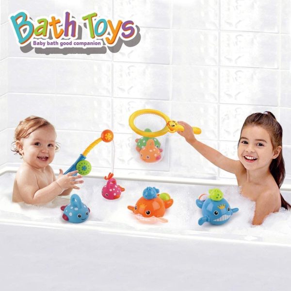 Baby Bath Toys Mold Free Fishing Games Water Pool Bathtub Toy for Toddlers Kids Infant Girls and Boys for 18 Month+ Fun Bath Time Bathroom Tub Wind Up Swimming Whales Fish Set - Image 5