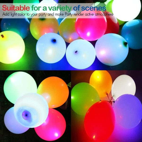 ALUNME  pcs Led Light Up Balloons,Mixed-Colors Latex Balloons Flashing Lights 10-24 Hours for Dark Party Supplies, Birthday,Christmas Decorations,Fillable with Helium&Air - Image 7