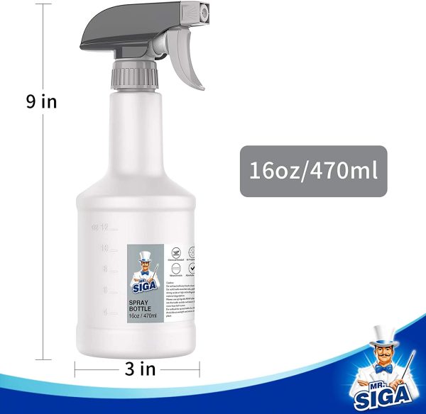 MR.SIGA 16 oz Plastic Spray Bottles for Cleaning Solutions, HDPE Commercial Grade Refillable Spray Bottles with Measurements and Adjustable Leak Proof zzle, 3 Pack - Image 4